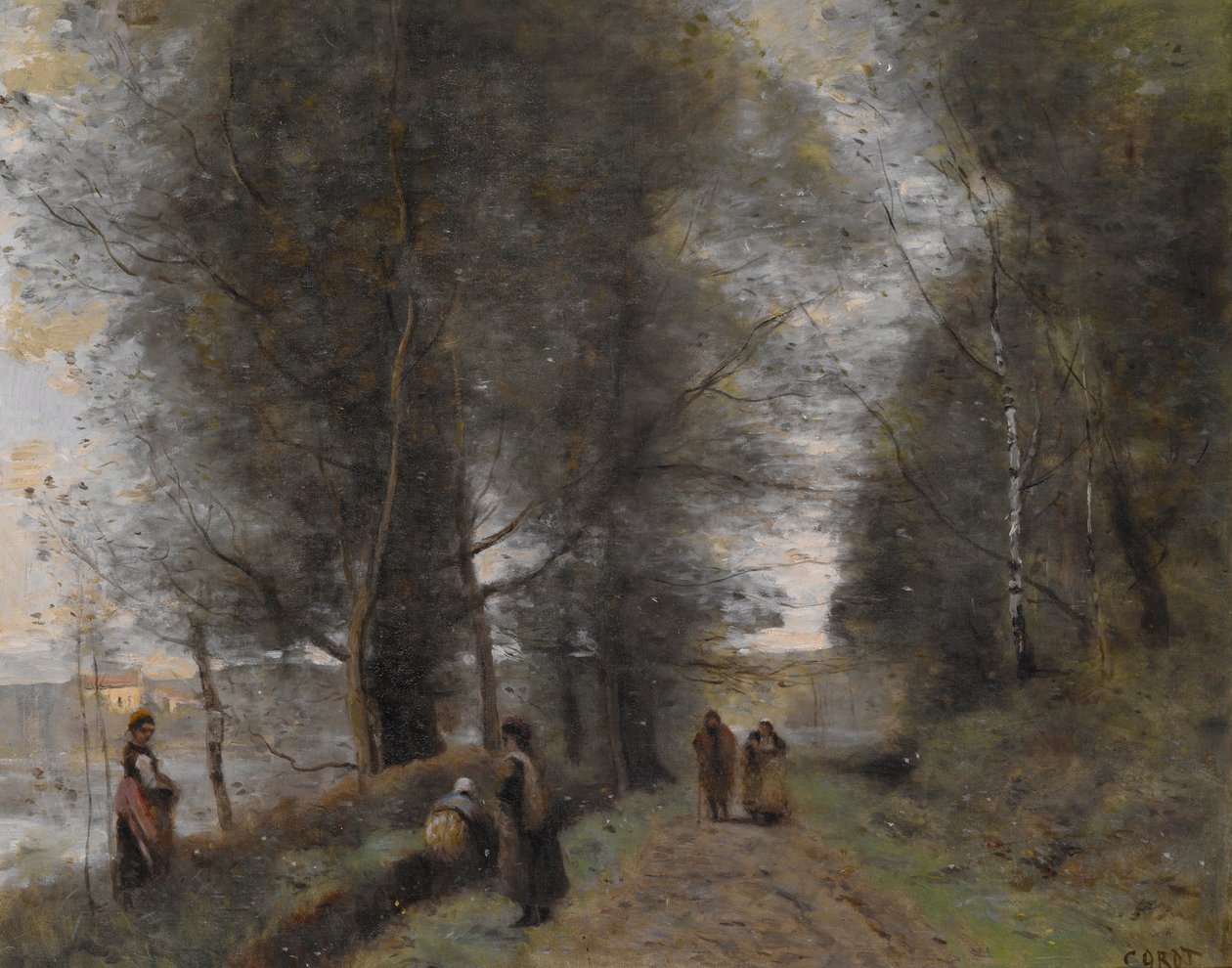 Ville dAvray, leśna ścieżka granicząca ze stawem autorstwa Jean Baptiste Camille Corot