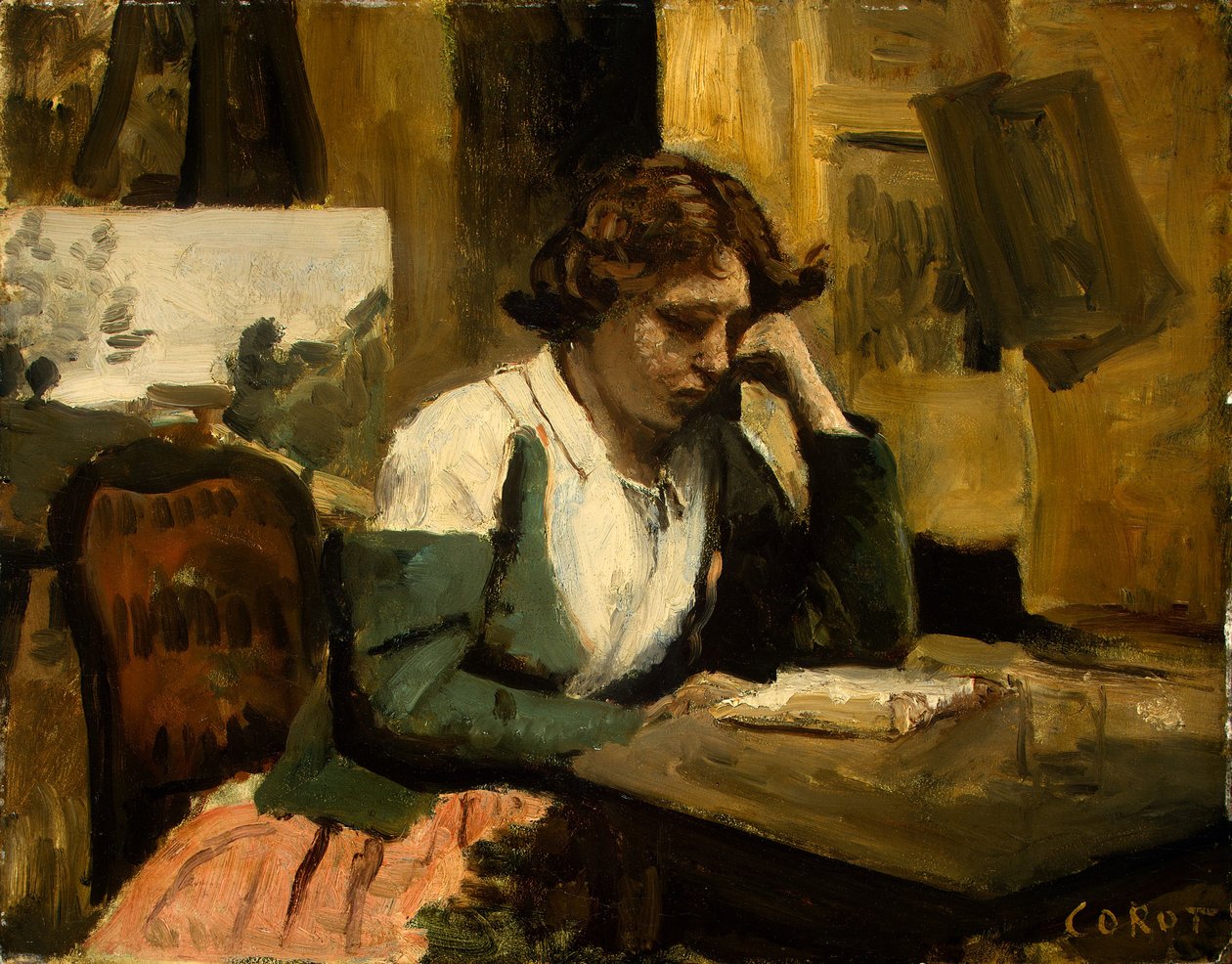 Młoda dziewczyna czytająca autorstwa Jean Baptiste Camille Corot