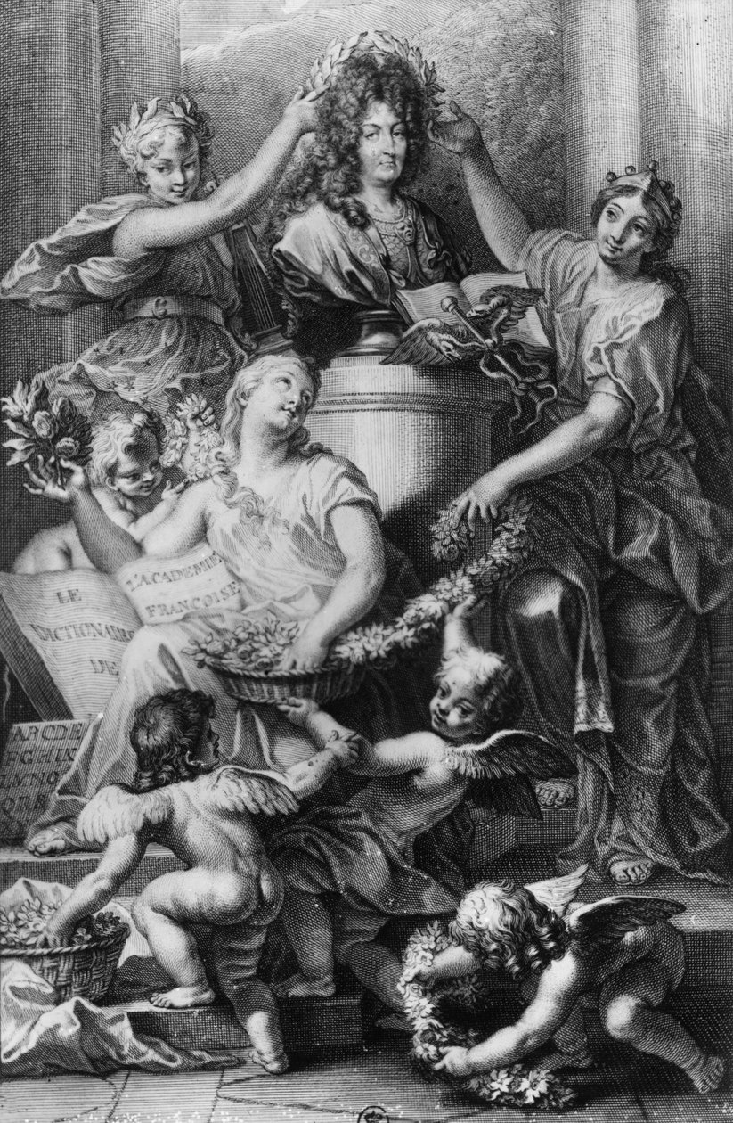 Frontyspis do „Słownika Akademii Francuskiej”, rytowany przez Gerarda Edelincka (1640-1707) 1694 autorstwa Jean Baptiste Corneille