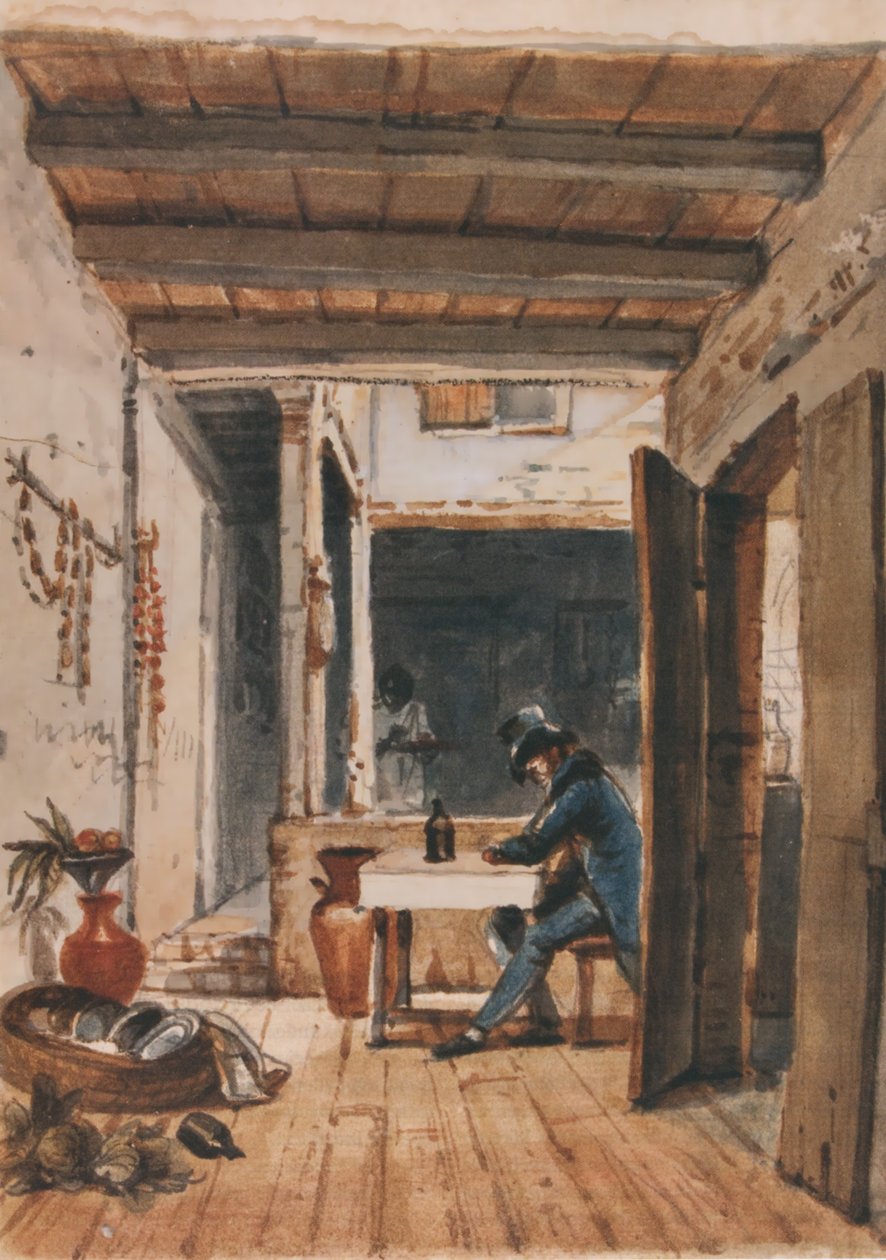 Akwarela Debret, gdzie portretuje się w karczmie autorstwa Jean Baptiste Debret