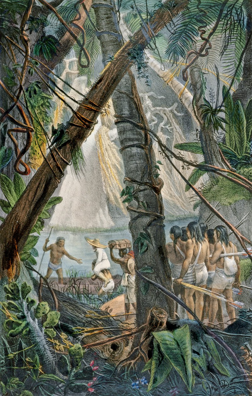 Indianie Goyanas, Pernam-Bouc, północno-wschodnia Brazylia, z „Voyage Pittoresque et Historique au Bresil”, ryciny przez Charlesa Etienne Pierre Motte (1785-1836), opublikowane w 1839 autorstwa Jean Baptiste Debret