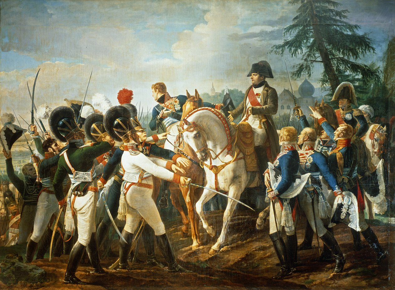 Napoleon oraz wojska bawarskie i wirtemberskie w Abensbergu, 20 kwietnia 1809 r. autorstwa Jean Baptiste Debret