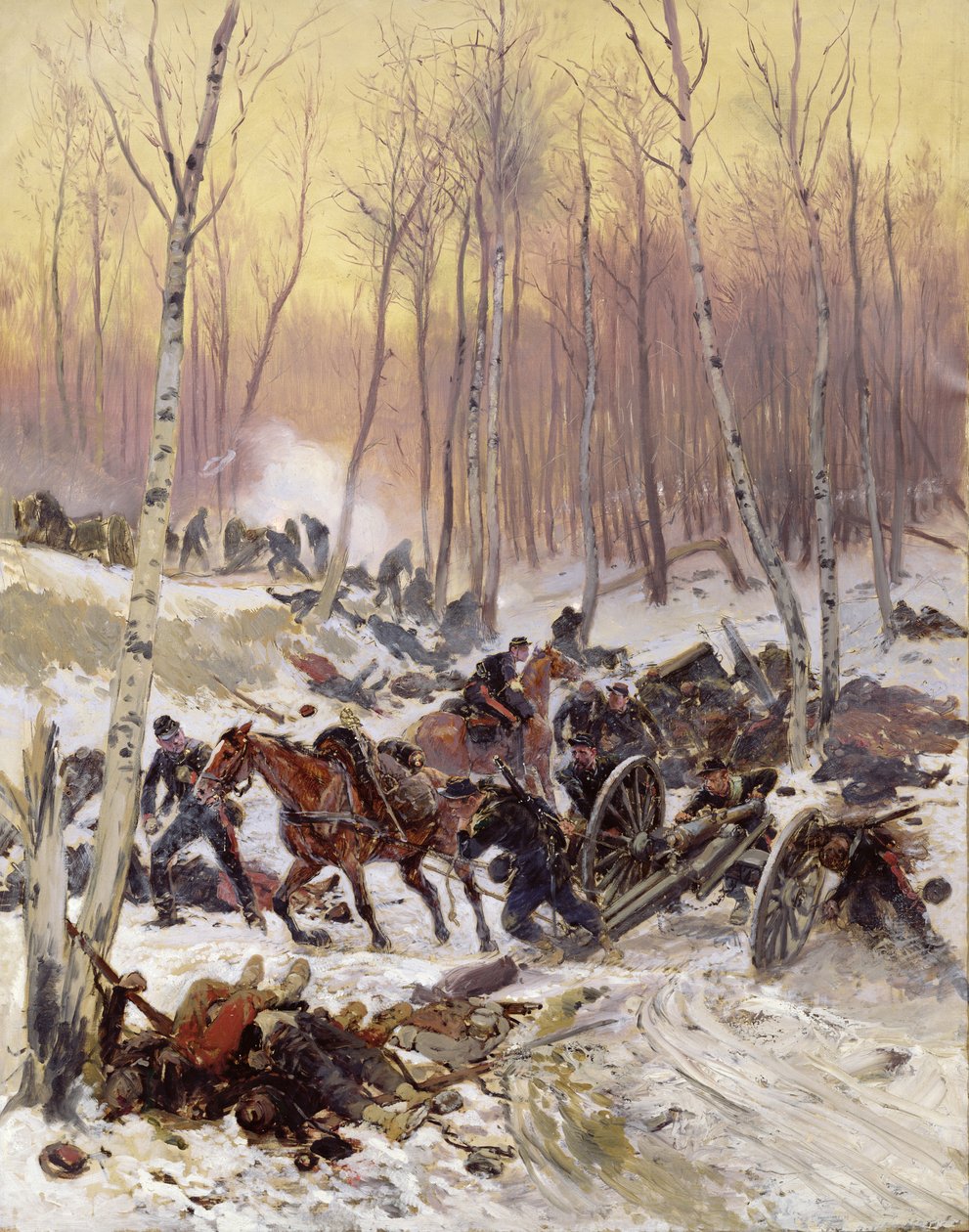 Walka artyleryjska w lesie podczas oblężenia Paryża, 1870-71 autorstwa Jean Baptiste Edouard Detaille