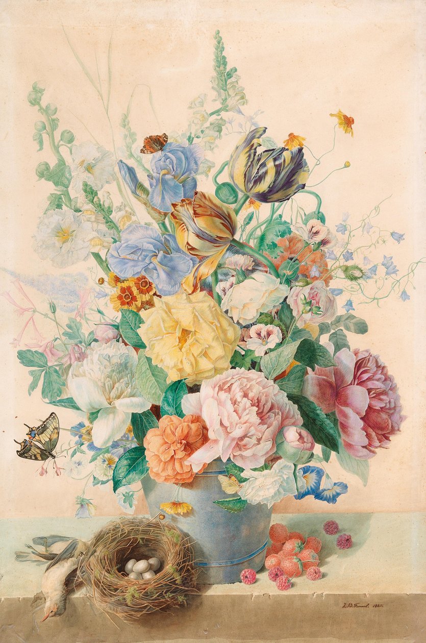 Duża martwa natura z tulipanami, różami i liliami autorstwa Jean Baptiste Fournel