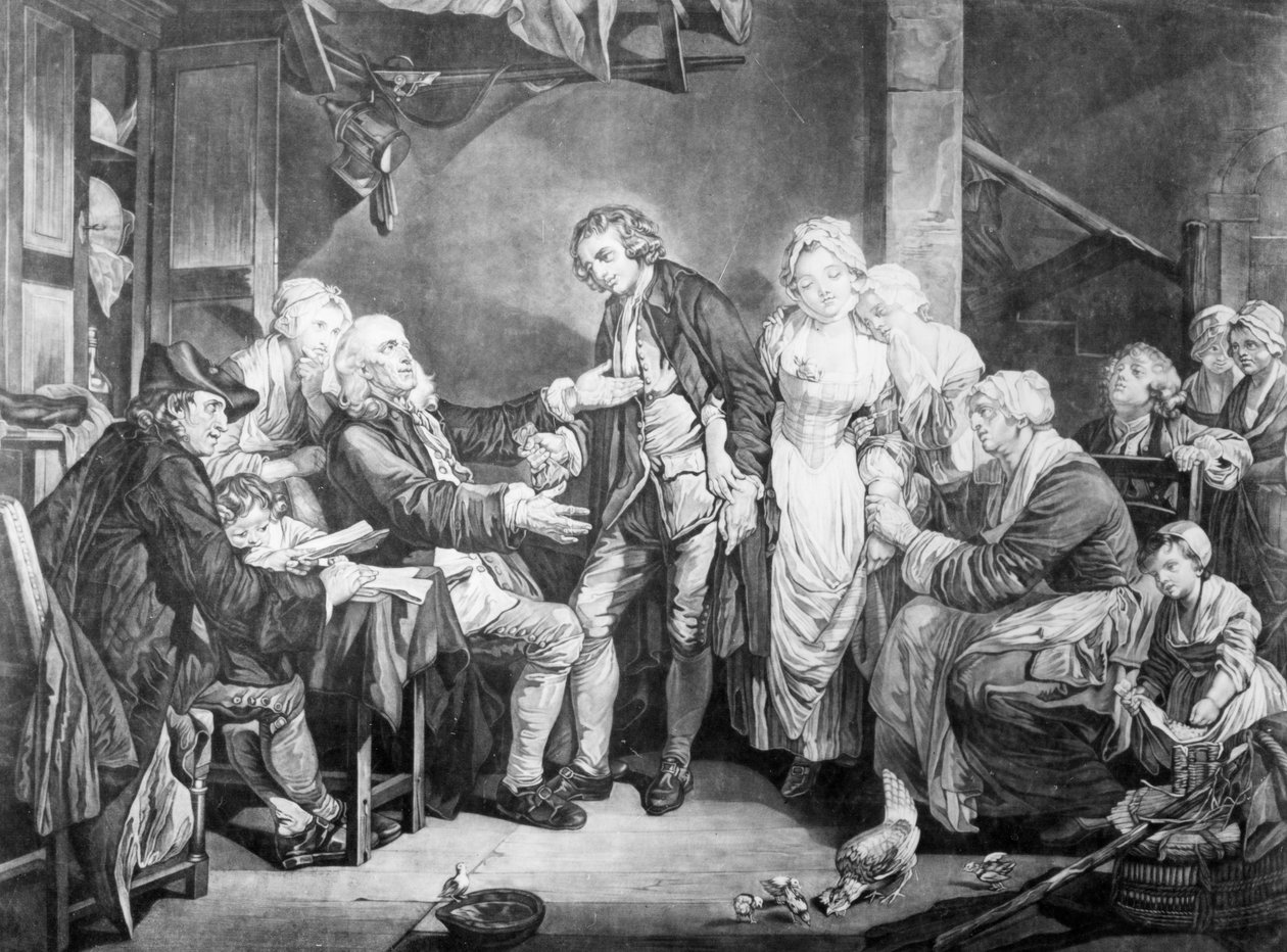 Błogosławieństwo małżeńskie, grawerowane przez Samuela De Wilde, 1777 autorstwa Jean Baptiste Greuze