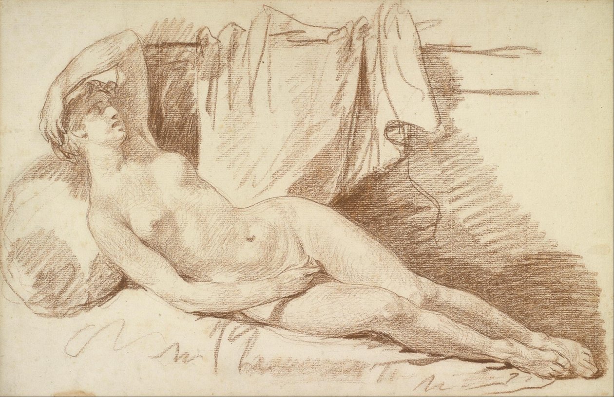 Leżąca kobieta naga - studium dla autorstwa Jean Baptiste Greuze