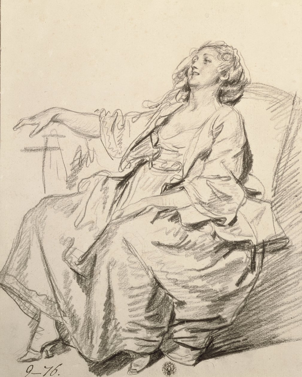 Młoda kobieta siedząca w fotelu, ok. 1768-1769 (czarna kreda) autorstwa Jean Baptiste Greuze