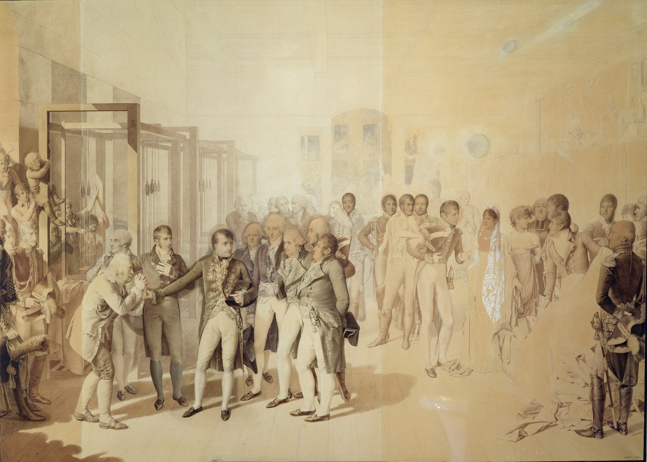 Napoleon I (1769-1821) Zwiedzanie Fabryki Siedmiu Braci w Rouen, listopad 1802 r. 1804 autorstwa Jean Baptiste Isabey
