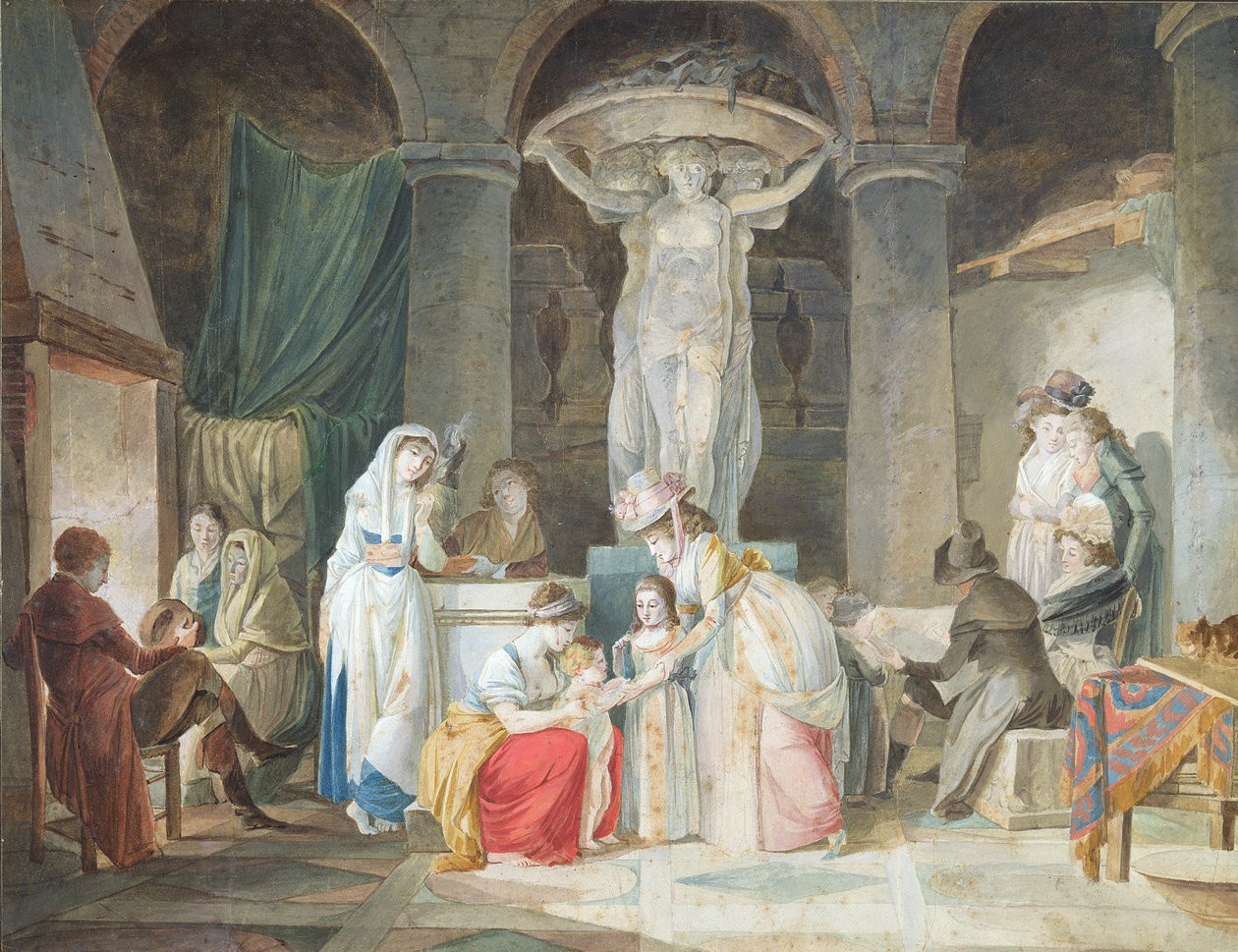 Podróżni witani przez chłopów we Włoszech (gwasz i wc na papierze) autorstwa Jean Baptiste Mallet