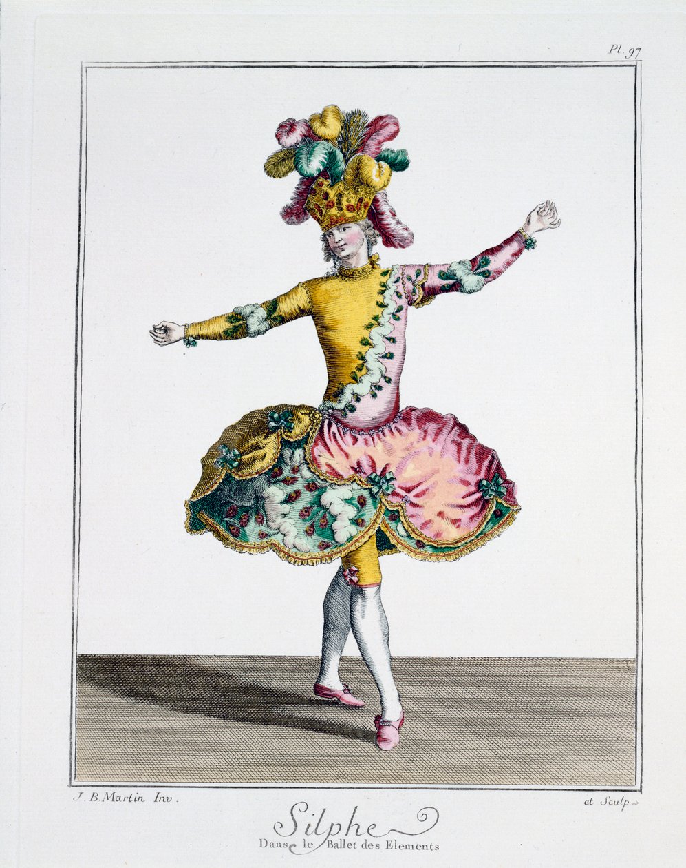 Kostiumy dla Silphe w Balecie Żywiołów, koniec XVIII w. (rycina ręcznie kolorowana) autorstwa Jean Baptiste Martin
