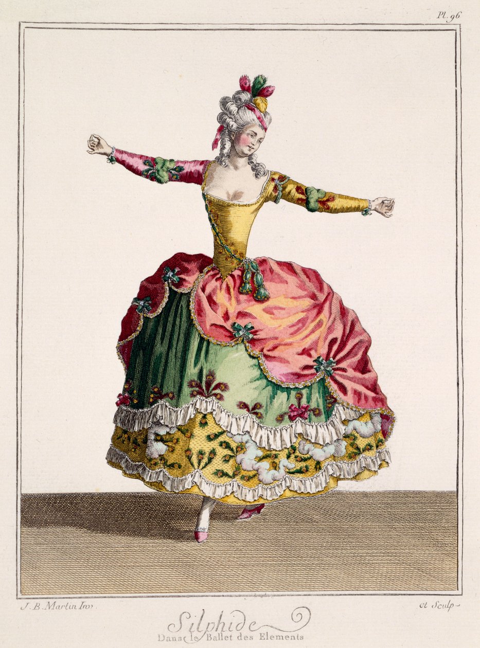 Kostiumy dla Siarczków w Balecie Żywiołów, koniec XVIII w. (rycina ręcznie kolorowana) autorstwa Jean Baptiste Martin