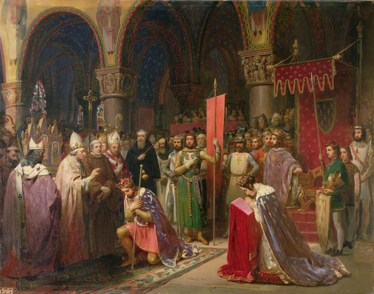 Ludwik VII (ok.1120-1180) Młody, Król Francji Podjęcie chorągwi w St. Denis w 1147, 1840 autorstwa Jean Baptiste Mauzaisse