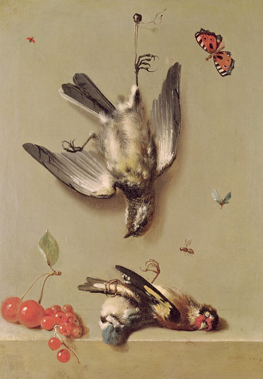 Martwa natura z martwych ptaków i wiśni, 1712 autorstwa Jean Baptiste Oudry