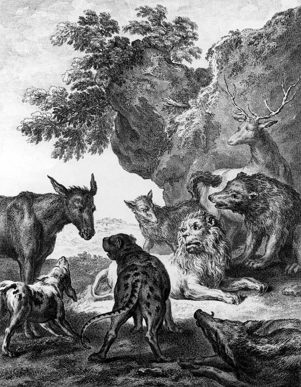 Zwierzęta padły chore na dżumę, ilustracja do Bajek La Fontaine