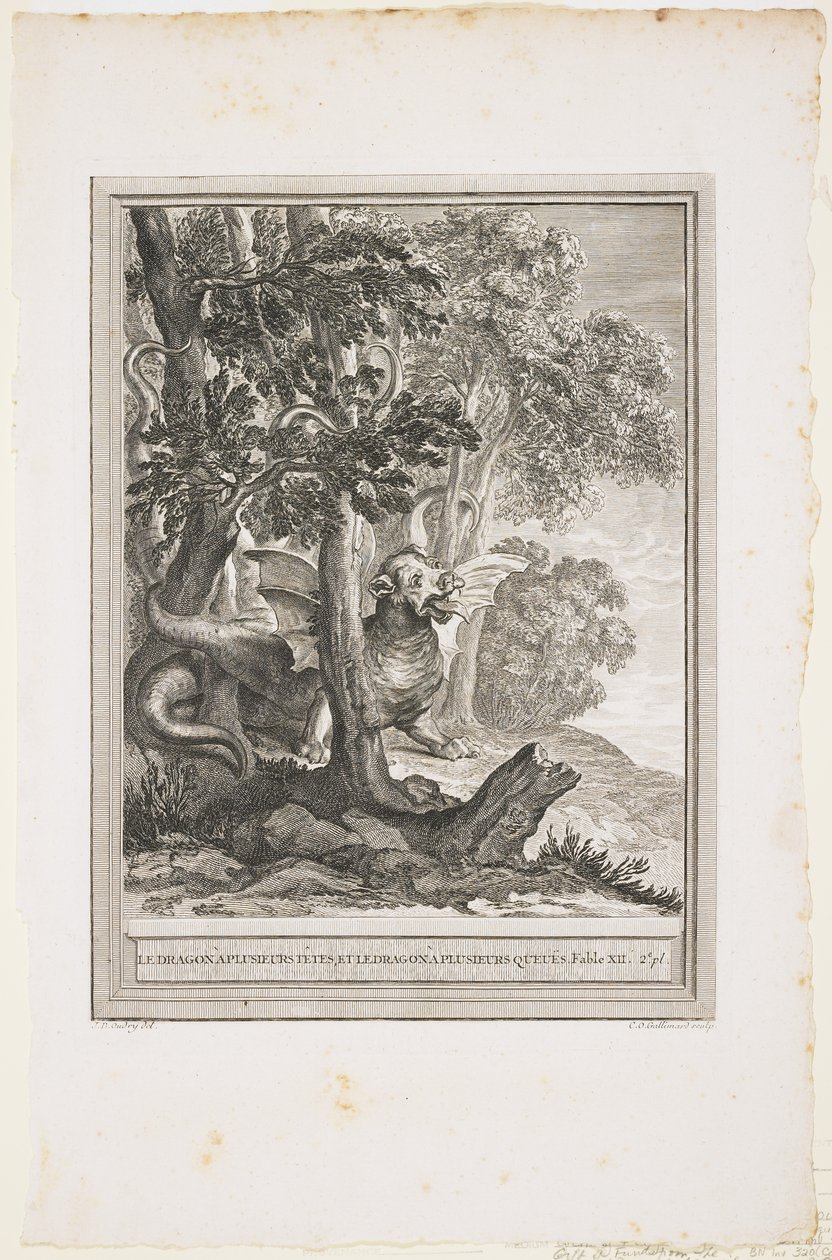 Smok o wielu ogonach, bajka XII, c. 1753-1755 autorstwa Jean Baptiste Oudry