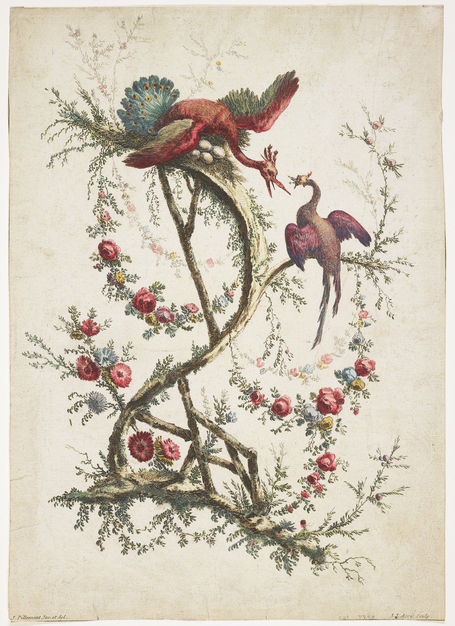 Ornament. Chinoiserie. Kwiaty i ptaki., 1770 autorstwa Jean Baptiste Pillement