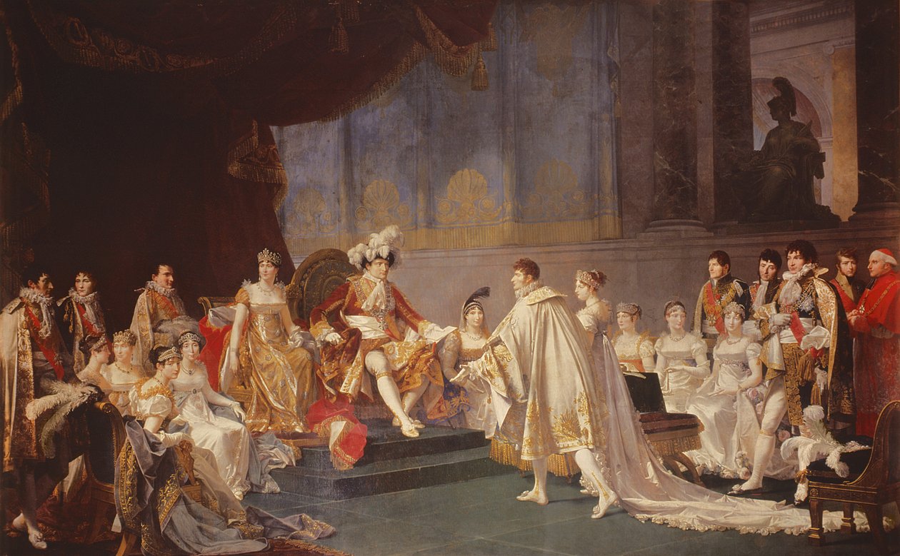 Poślubienie księcia Hieronima Bonaparte i księżnej Katarzyny Fryderyki Wirtembergii, Paryż, 22 sierpnia 1807 r. autorstwa Jean Baptiste Regnault
