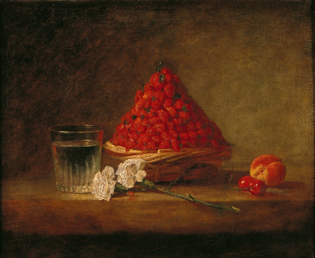 Kosz z Dzikimi Truskawkami, ok.1761 autorstwa Jean Baptiste Simeon Chardin