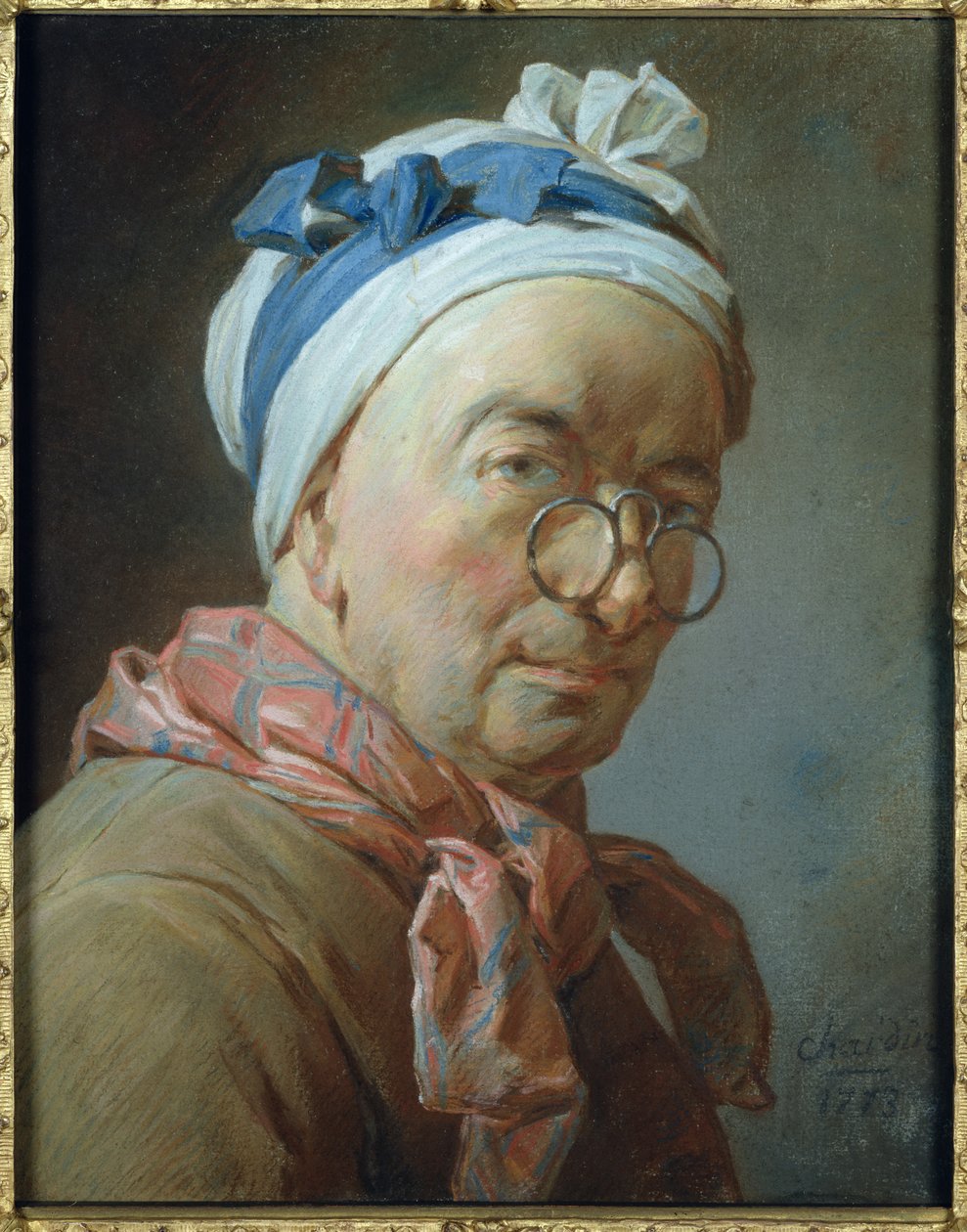 Autoportret w okularach, 1773 (pastel na papierze) autorstwa Jean Baptiste Simeon Chardin