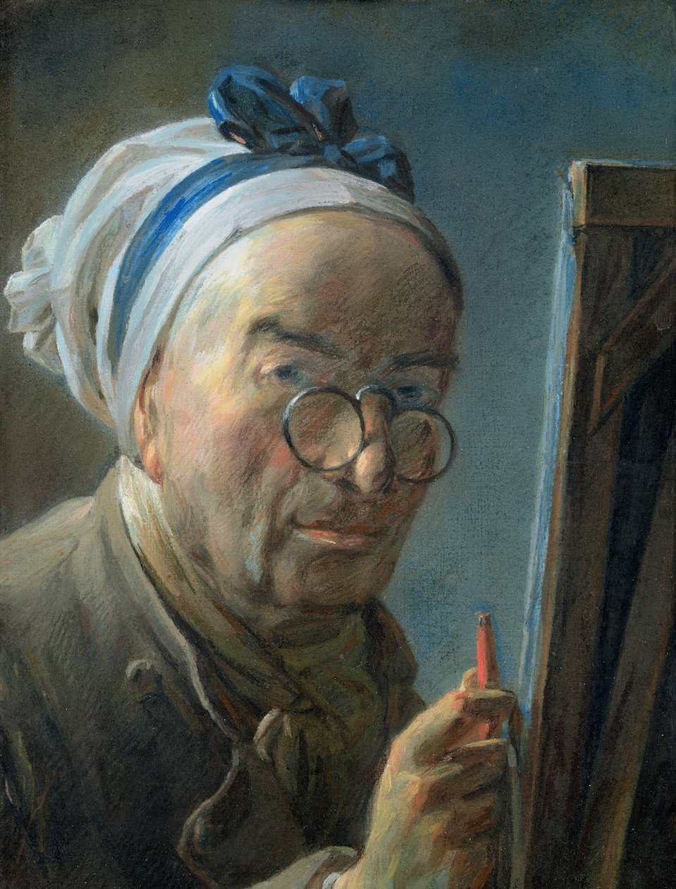Autoportret ze sztalugą, ok. 1775-79 (pastel) autorstwa Jean Baptiste Simeon Chardin