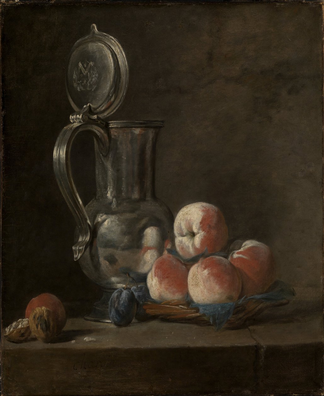 Martwa natura z blaszanym dzbanem i brzoskwiniami autorstwa Jean Baptiste Simeon Chardin
