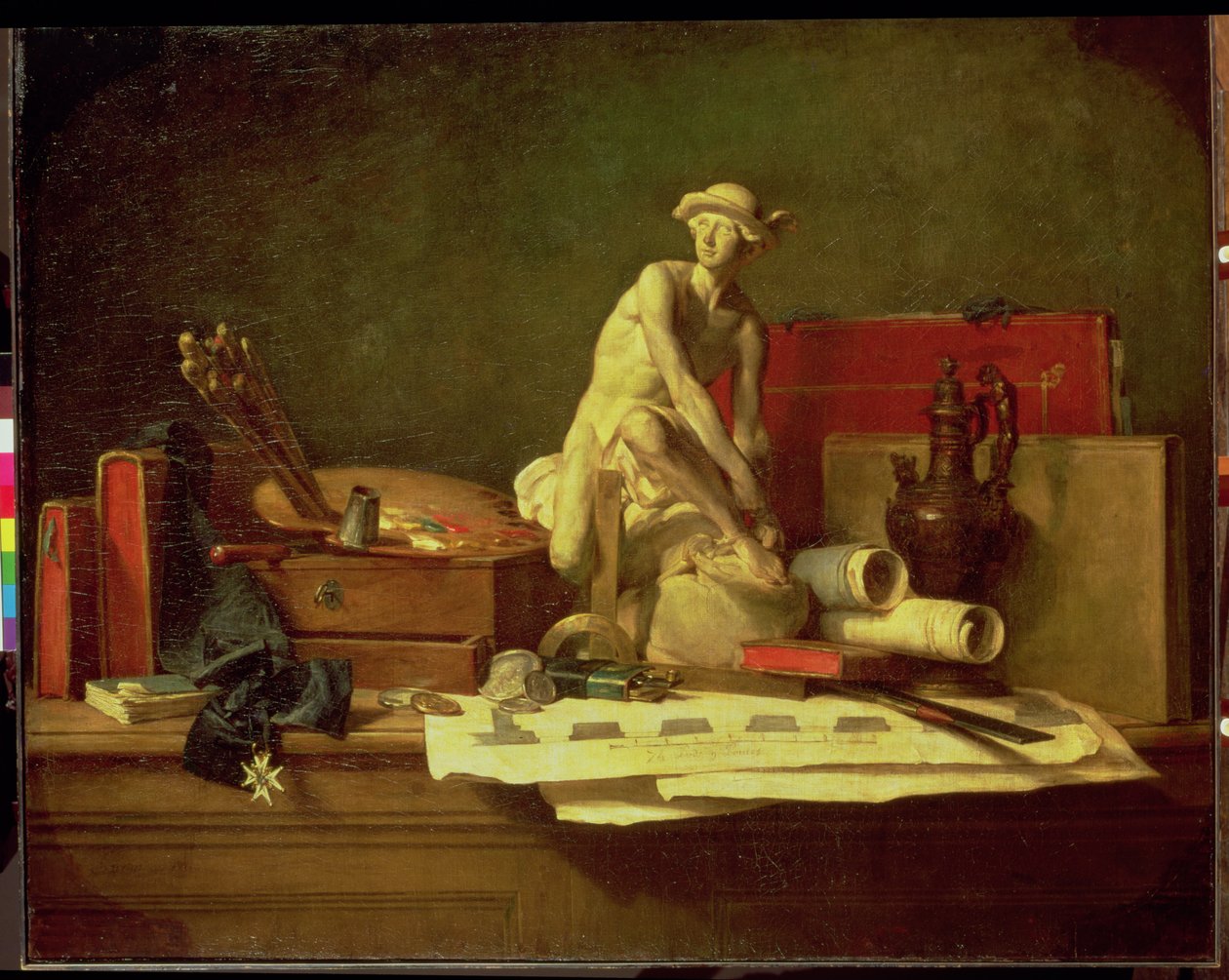 Martwa natura z atrybutami sztuki, 1766 autorstwa Jean Baptiste Simeon Chardin