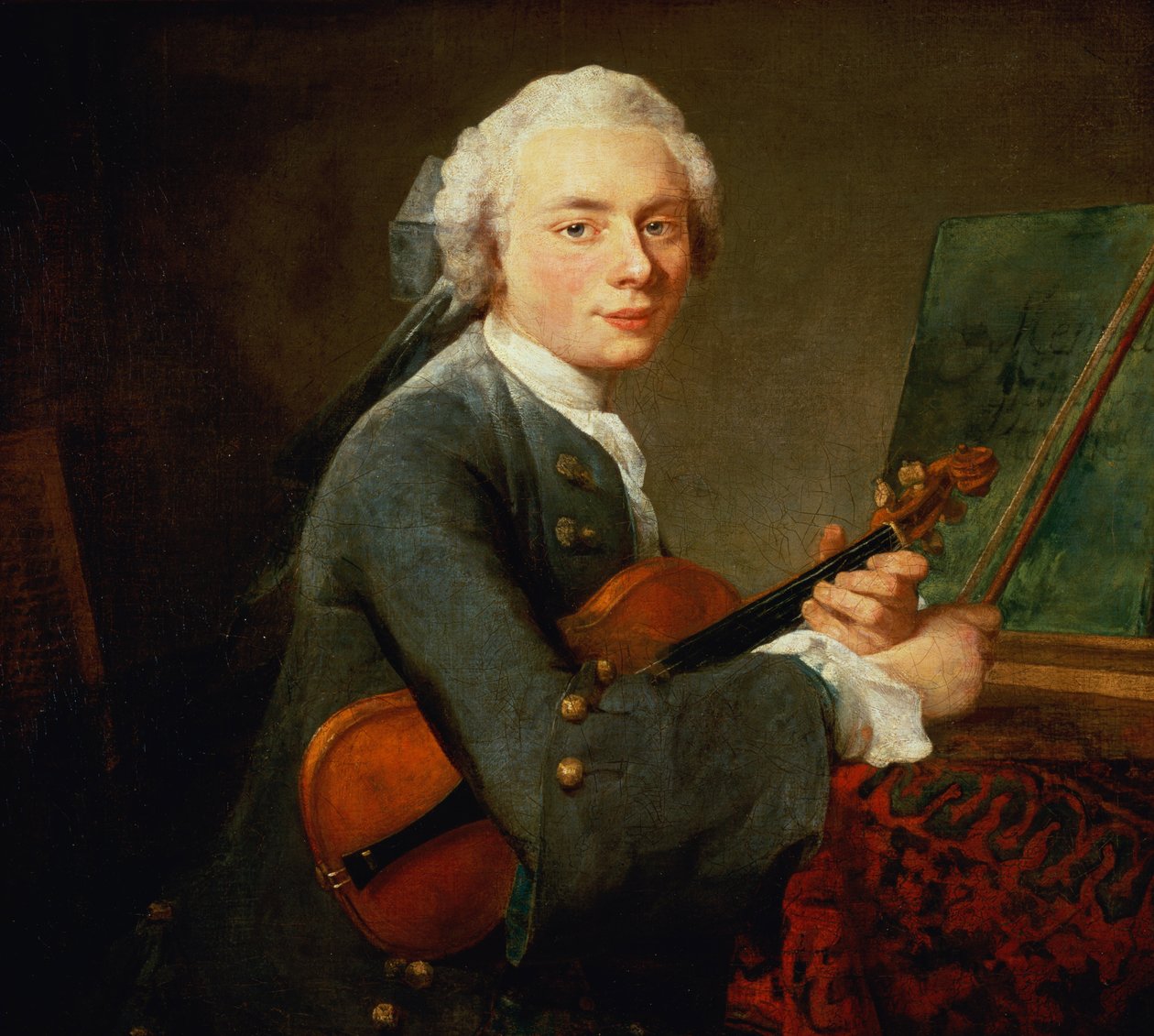 Młody człowiek ze skrzypcami, czyli portret Karola Teodose Godefroy (1718-96) c.1738 autorstwa Jean Baptiste Simeon Chardin