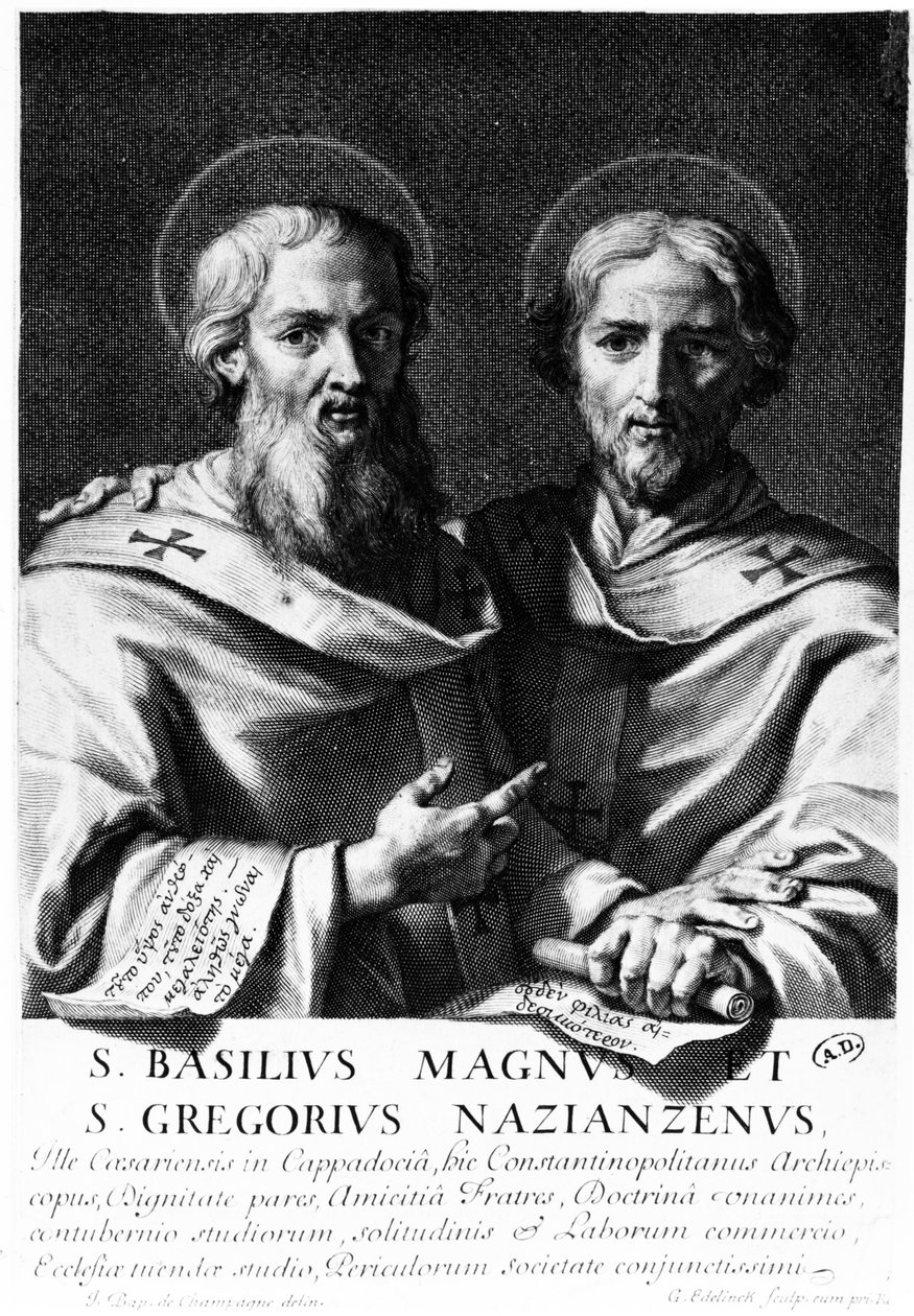 Święty Bazyli Wielki i Święty Grzegorz z Nazjanzu, grafika wykonana przez Gerarda Edelincka autorstwa Jean Baptiste de Champaigne