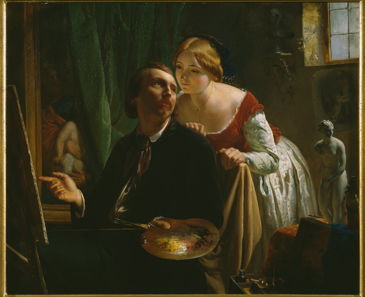 Malarz i jego model, 1874 autorstwa Jean Bertou