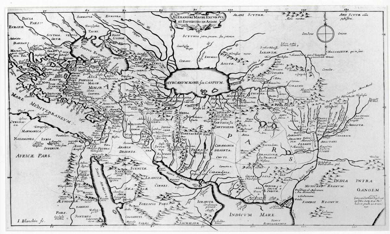 Mapa podróży i wypraw Aleksandra Wielkiego (356-323 pne) w Azji autorstwa Jean Blanchin