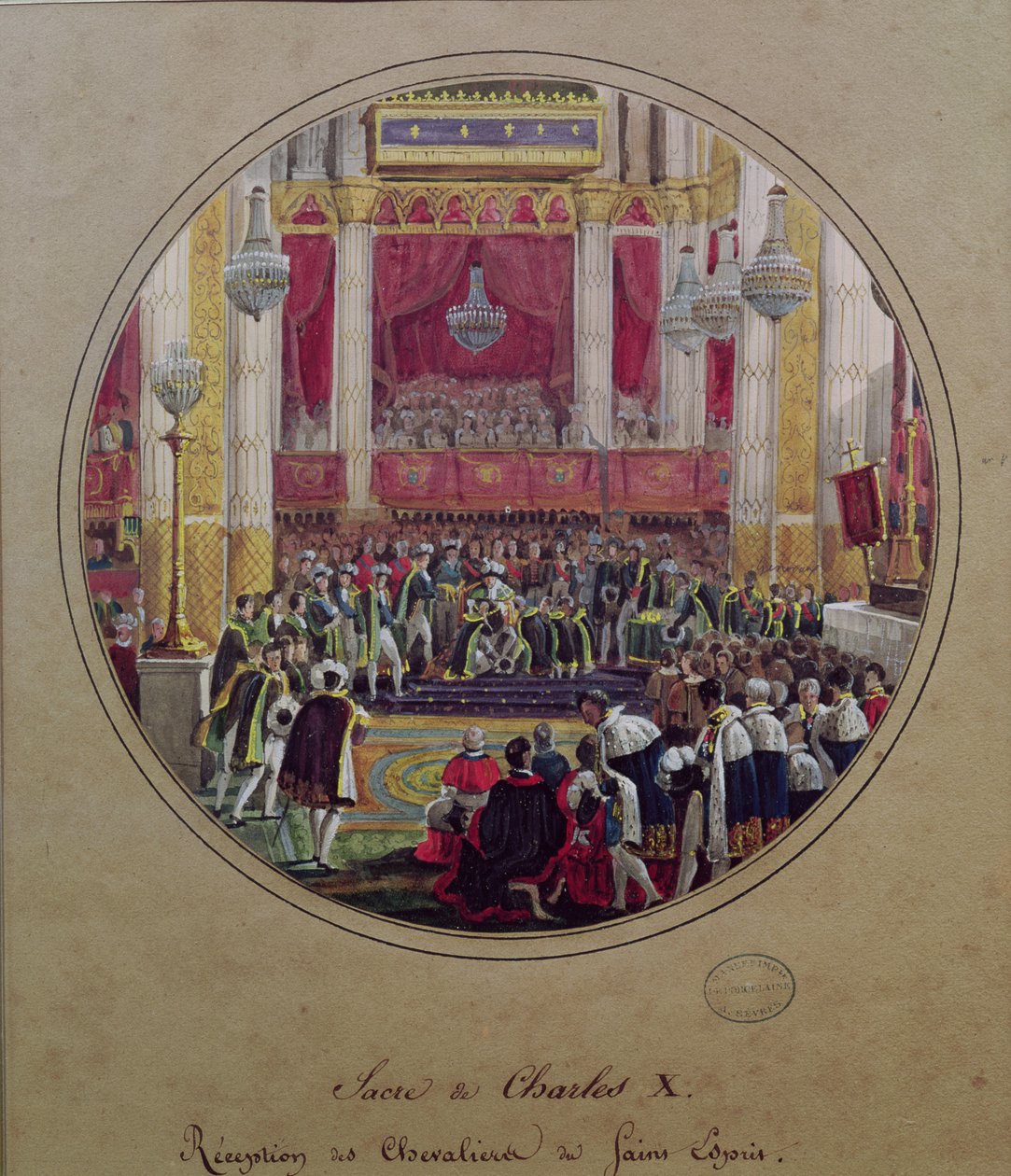 Хаан Чарльз X (1757-1836) 1825 оны 5-р сарын 30-нд Реймс сүмд Гэгээн Эспритийн баатруудыг хүлээн авч байна. autorstwa Jean Charles Develly