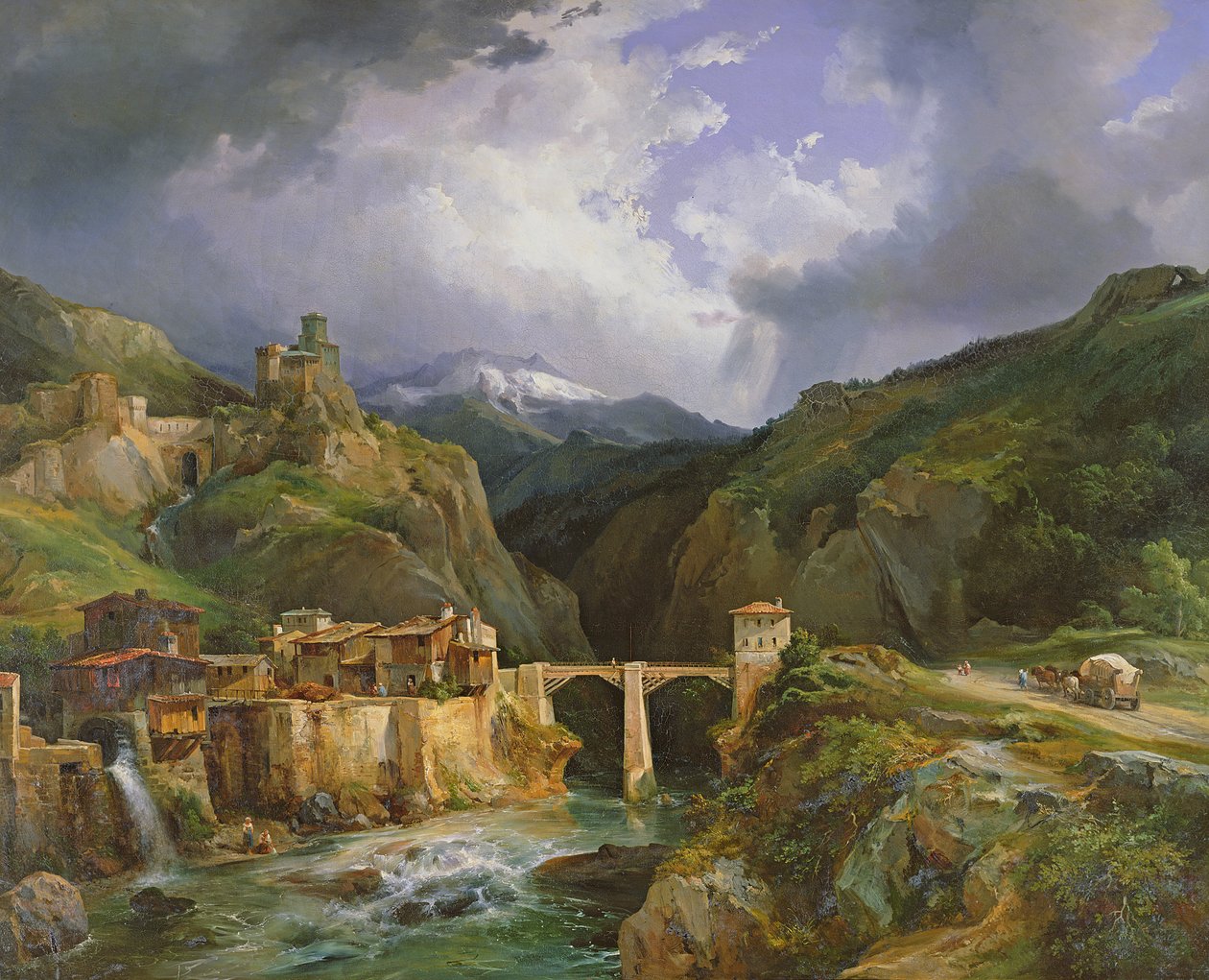 Wioska i most Crevola na drodze z Simplon do Domodossola, 1832 autorstwa Jean Charles Joseph Rémond