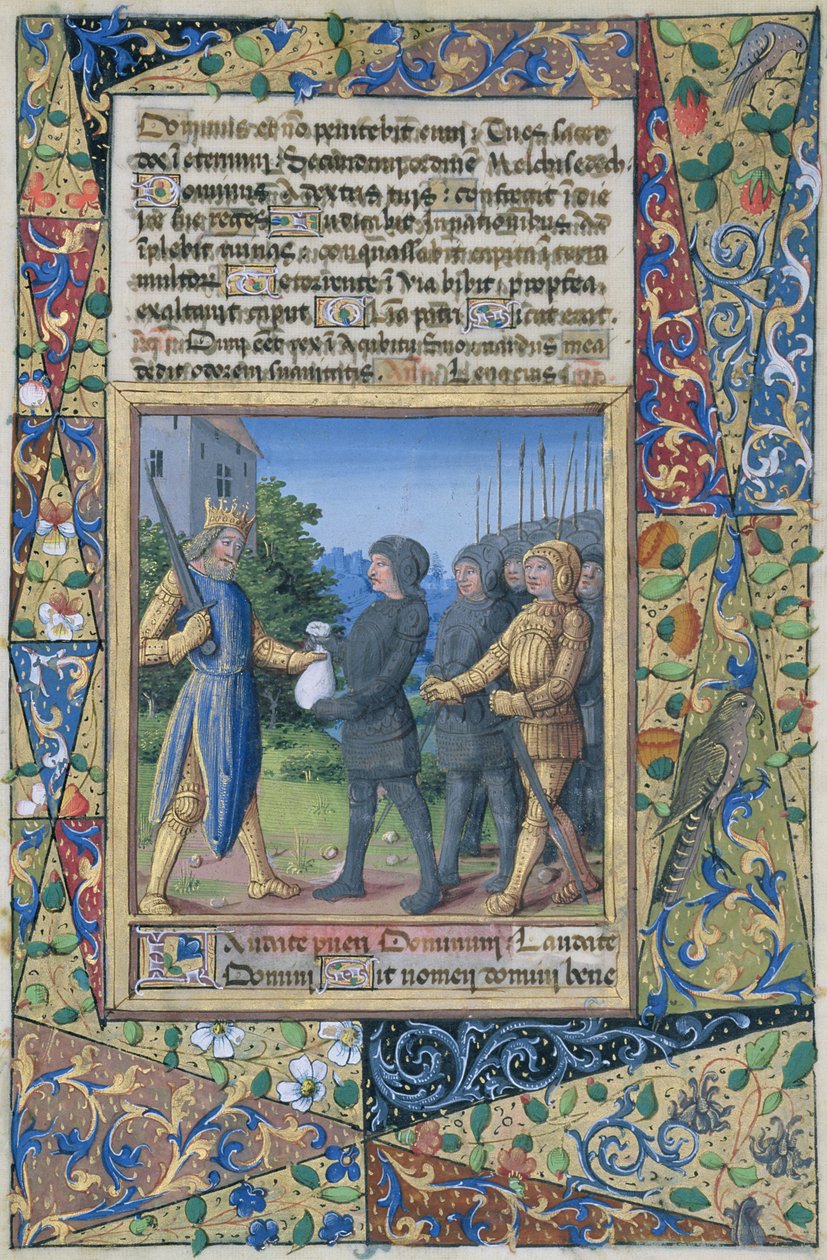 Pani Lat. Q.v.I.126 f.37 Poddani króla Salomona przynoszący trybut, z „Księgi godzin Ludwika Orleańskiego”, 1490 autorstwa Jean Colombe