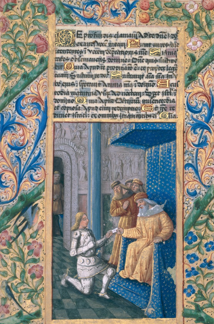 Pani Lat. Q.v.I.126 f.58v David wysyłający Uriasza na śmierć, z „Księgi godzin Ludwika Orleańskiego”, 1469 autorstwa Jean Colombe