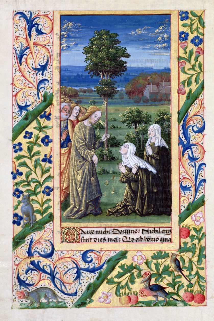 Pani Lat. Q.v.I.126 f.69v Marta i Maria mówiące Jezusowi o śmierci Łazarza, z 