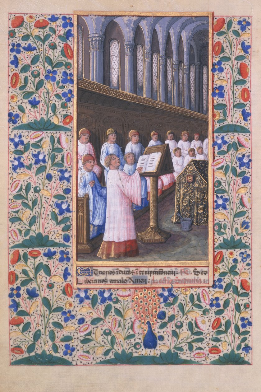 Pani Lat. Q.v.I.126 f.77v Ilustracja nabożeństwa pogrzebowego, z „Księgi godzin Louisa d