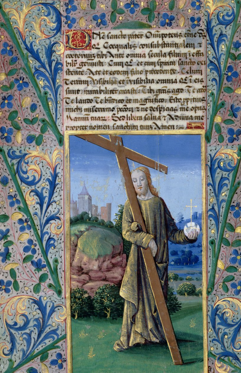 Ms Lat. Q.v.I.126 f.89v Chrystus z krzyżem i orłem, z "Księgi godzin Ludwika Orleańskiego", 1469 r. autorstwa Jean Colombe