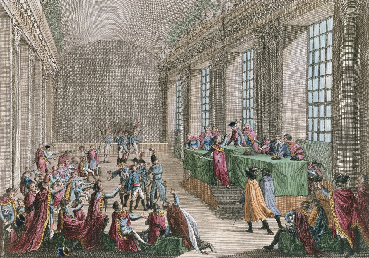 Zamach stanu z 18 Brumaire, 10 listopada 1799, ryty przez Reiniera Vinkelesa (1741-1816) i Daniela Fridaya (1765-1822) autorstwa Jean Duplessi Bertaux