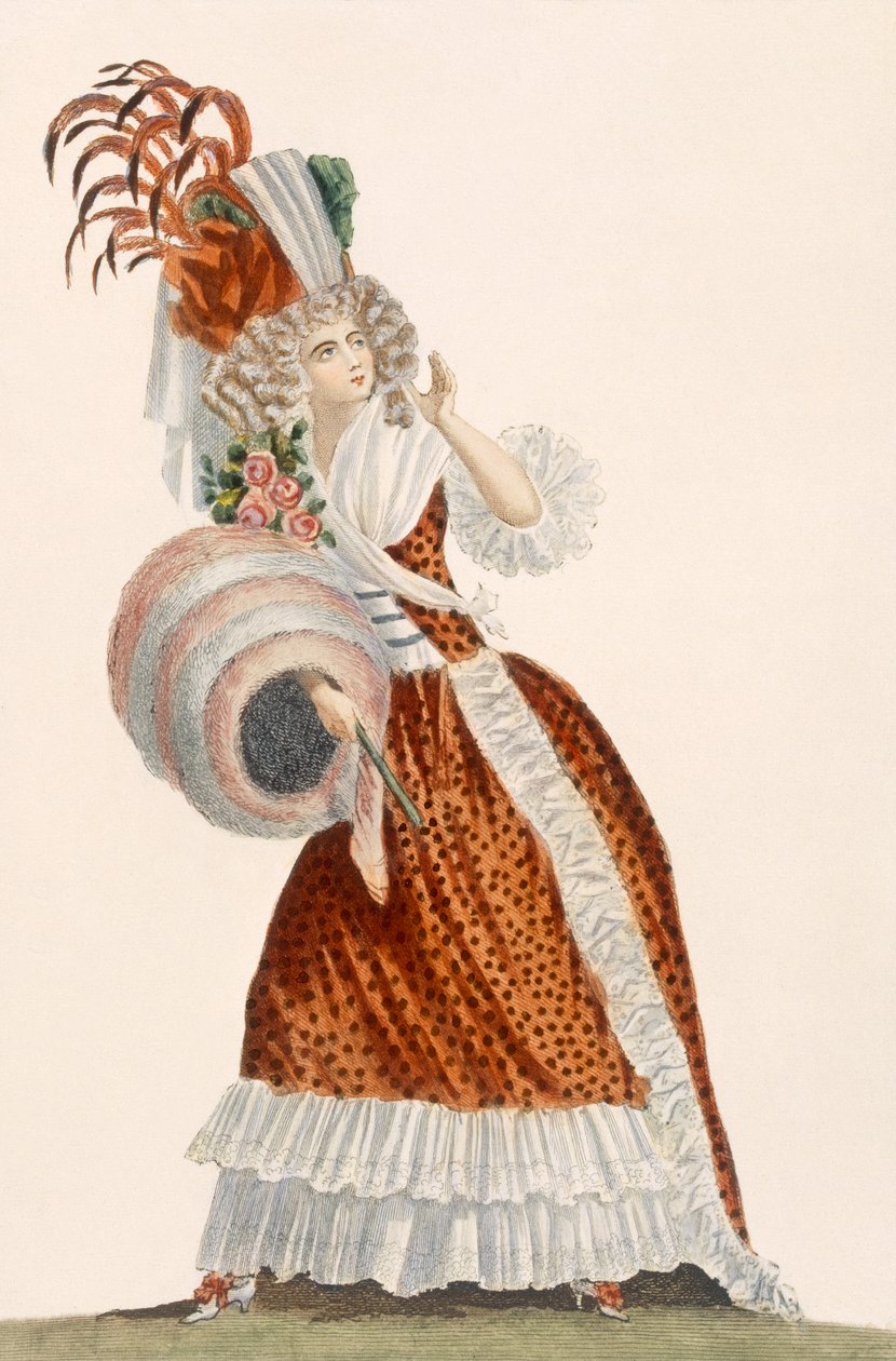 Tres Grande Parue, płyta z „Galeries des Modes et Costumes Francais”, ok. 1778-87 99: odzież; strój tradycyjny; strój tradycyjny; moda; ilustracja; c18th; modny; autorstwa Jean Florent Defraine