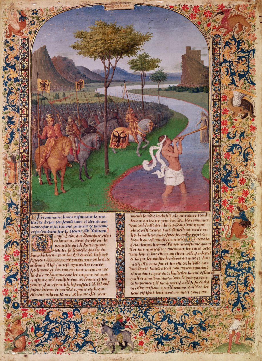 Juliusz Cezar (100-44 pne) Przekraczanie Rubikonu, ok. 1470 (szczegół) autorstwa Jean Fouquet