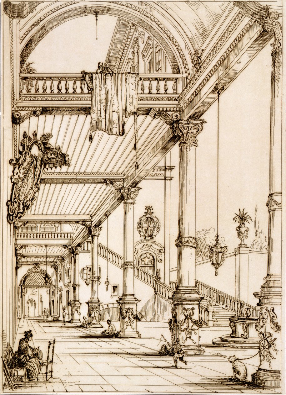 Atrium pałacu, w Genes, z "Art and Industry", opublikowane przez Delatre, Paryż, 1857 autorstwa Jean Francois Albanis de Beaumont