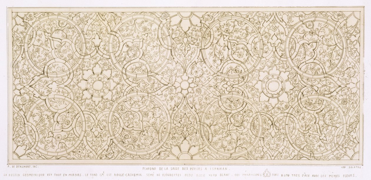 Projekt sufitu do pokoju perłowego, w Isfahanie, z książki „Sztuka i przemysł”, wyd. Delatre, Paryż, 1857 autorstwa Jean Francois Albanis de Beaumont