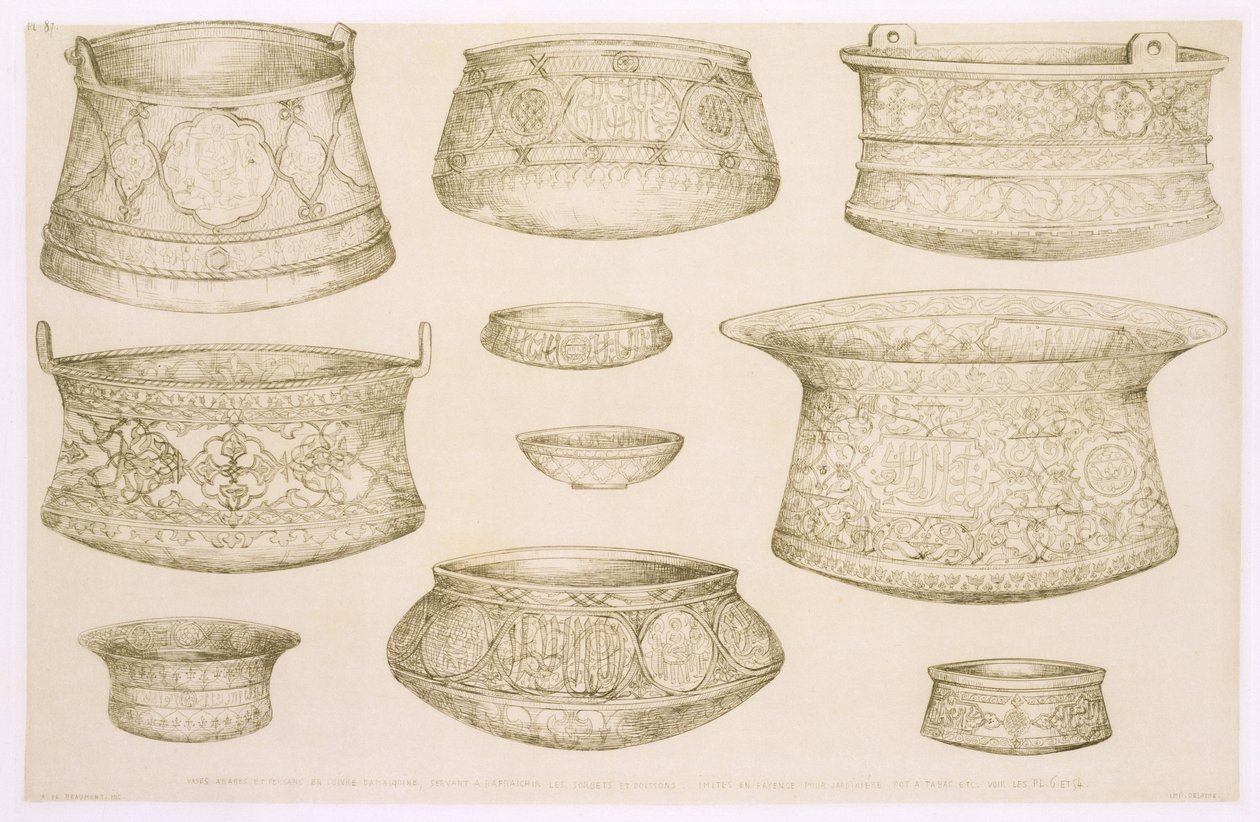 Designs for Arab and Persian Bowls and Basins, z „Art and Industry”, wydanej przez Delatre, Paryż, 1857 autorstwa Jean Francois Albanis de Beaumont