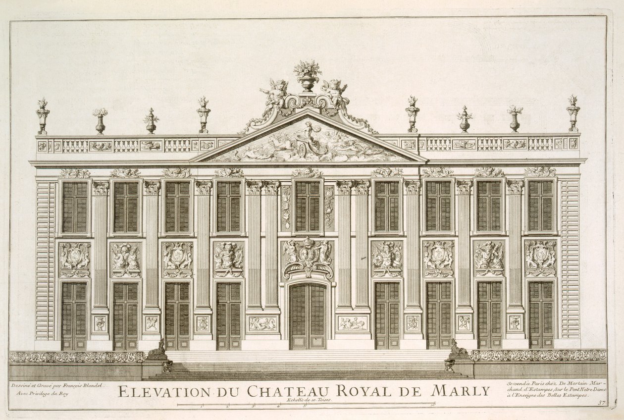 Elewacja zamku królewskiego w Marly, c.1720s autorstwa Jean Francois Blondel