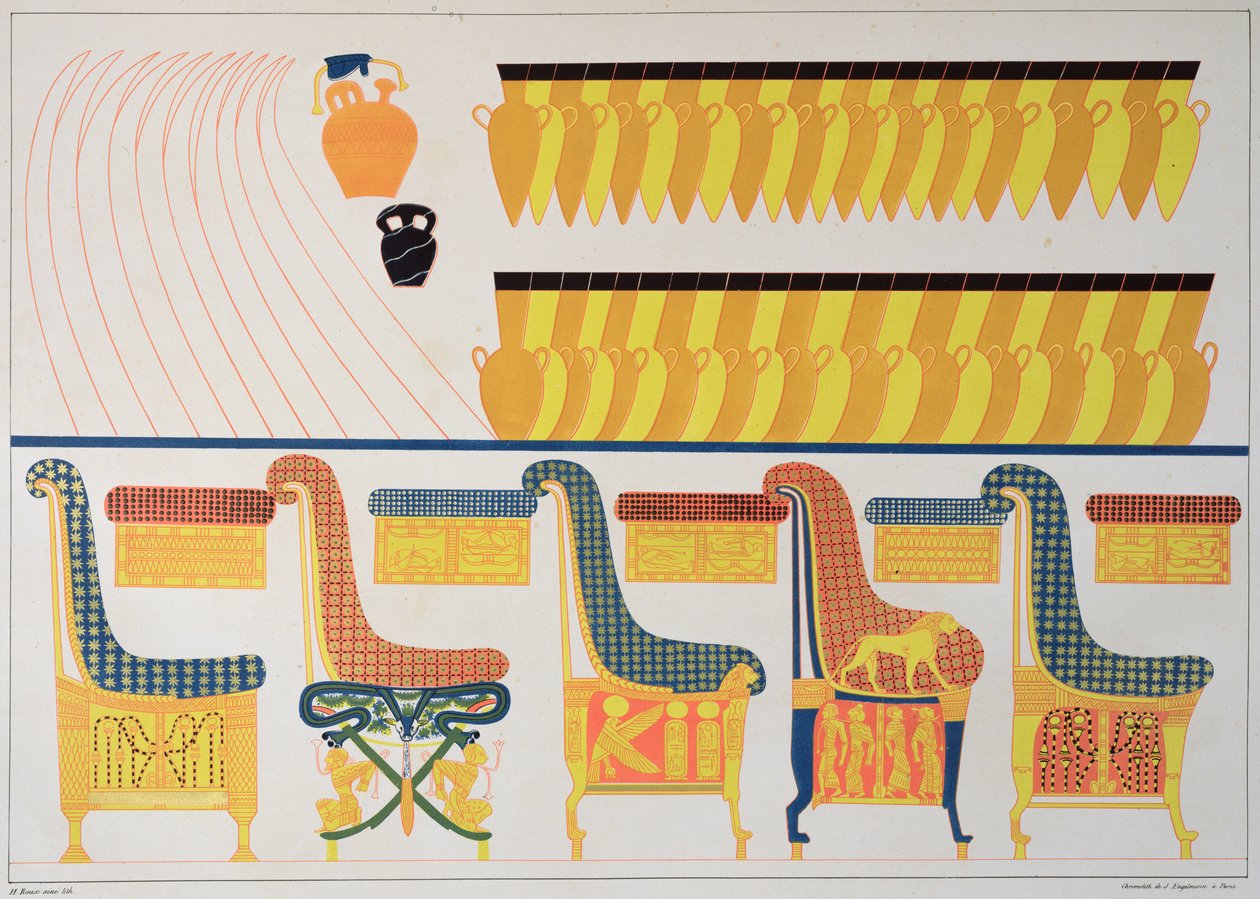 Freski mebli z grobu Ramzesa IV, 1835-45 autorstwa Jean Francois Champollion