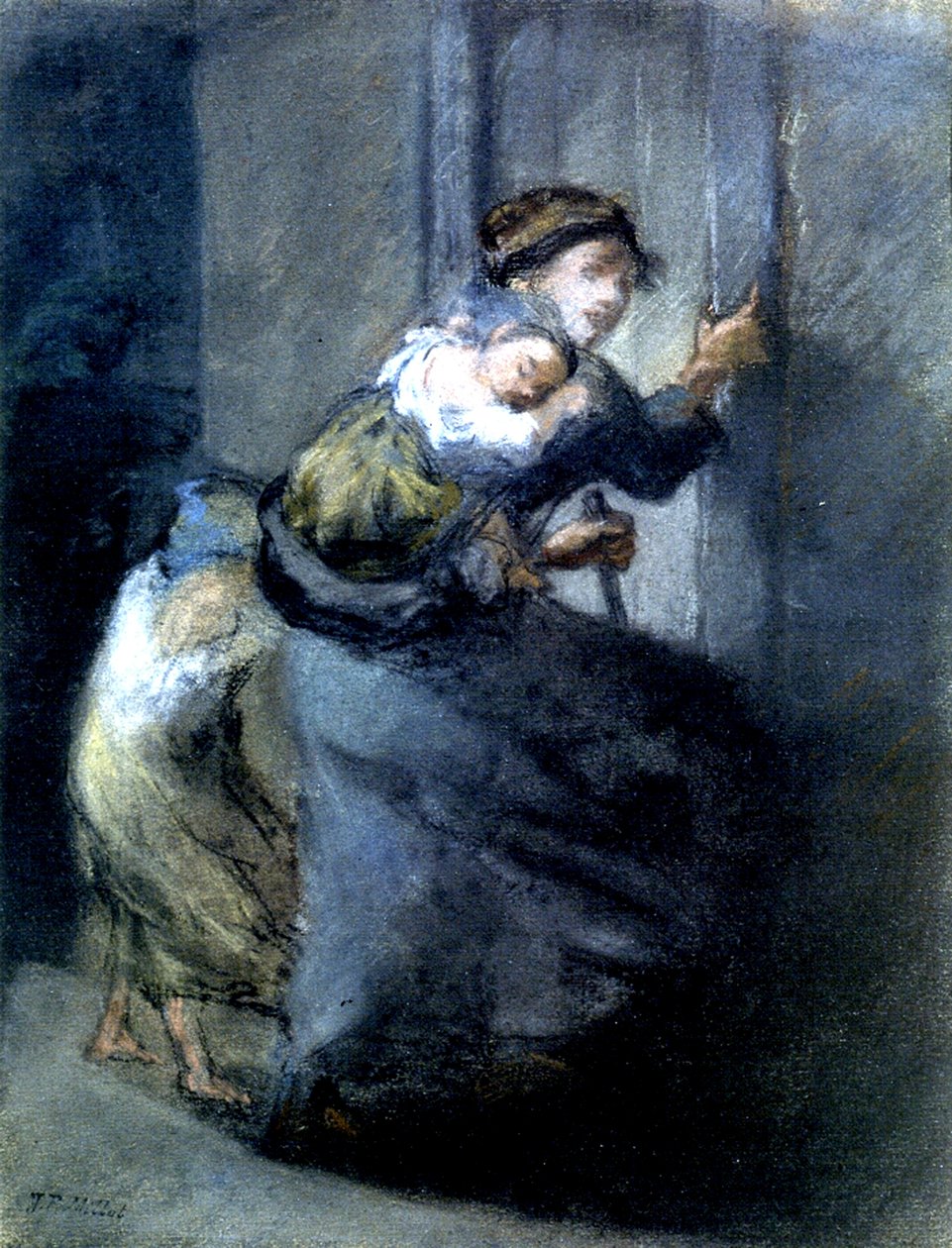 Matka uciekająca z dwójką dzieci (pastel na papierze) autorstwa Jean Francois I Millet