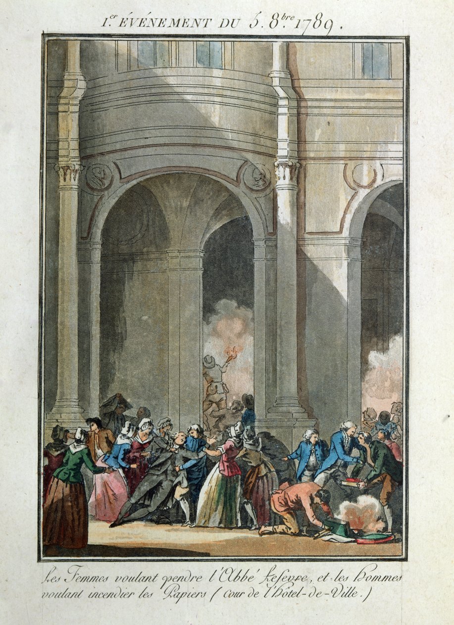 Wydarzenia z 5 października 1789: Kobiety chcą powiesić księdza Lefevre autorstwa Jean Francois Janinet