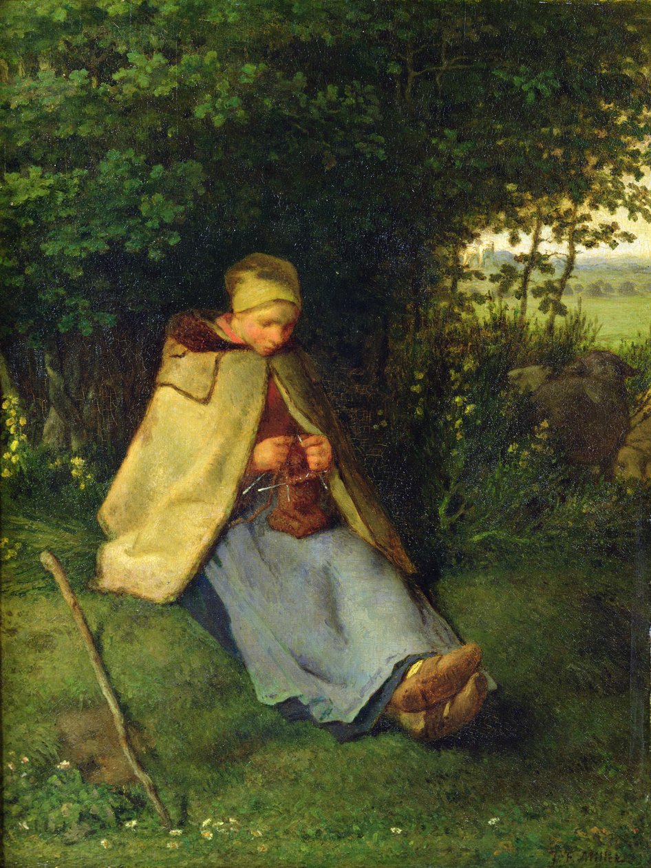 Knitter czy siedząca pasterka na drutach, 1858-60 autorstwa Jean Francois Millet
