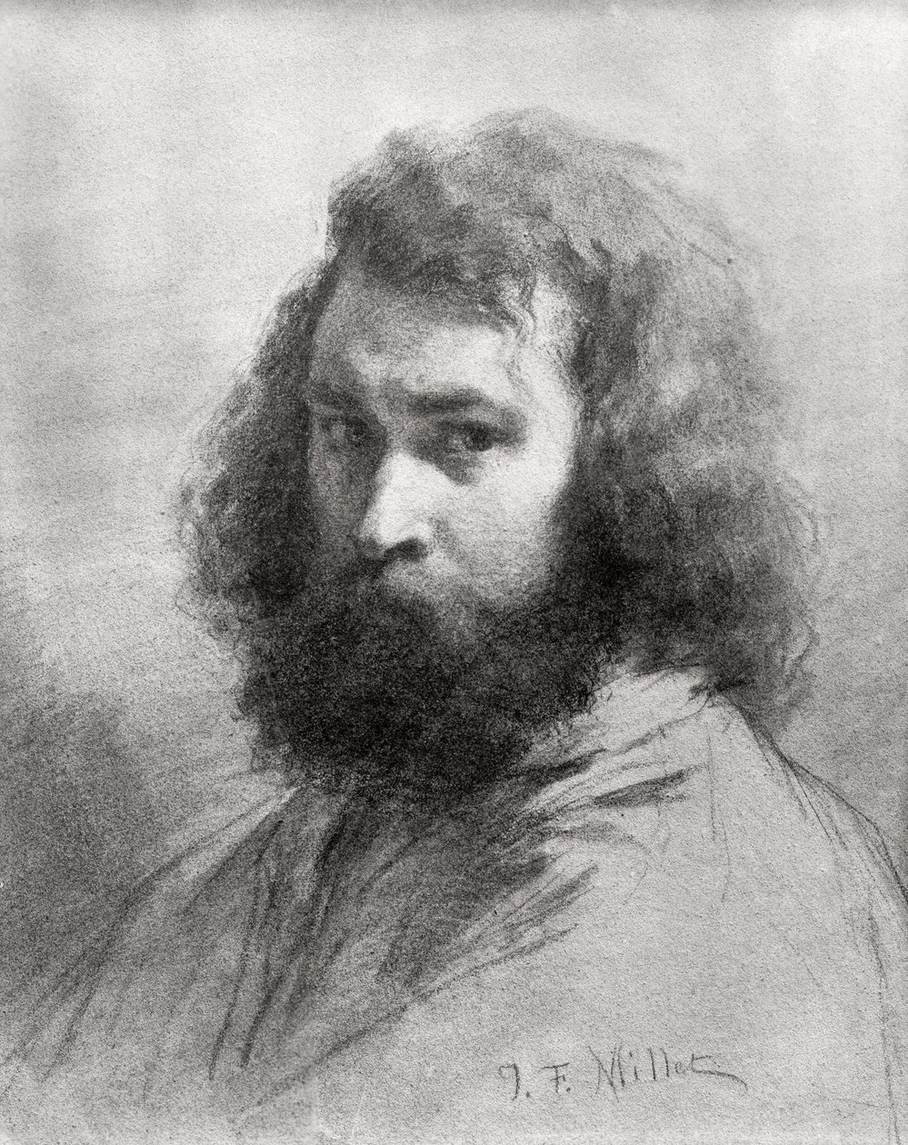 Autoportret, ok. 1845-46 (węgiel i ołówek na papierze) autorstwa Jean Francois Millet