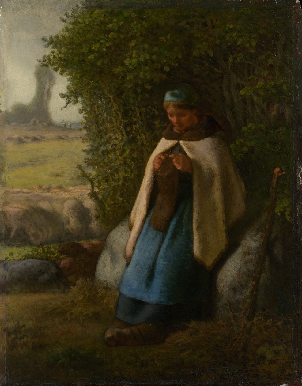 Pasterka siedząca na skale autorstwa Jean Francois Millet